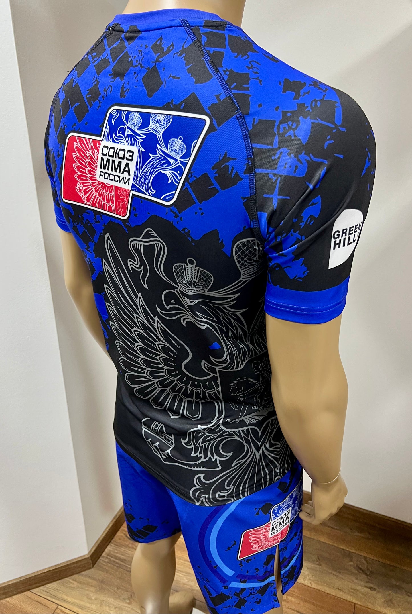 "GREEN HILL"UFC MMA Team •RUSSIA• Set (T-Shirt+Shorts) Schwarz/Blau