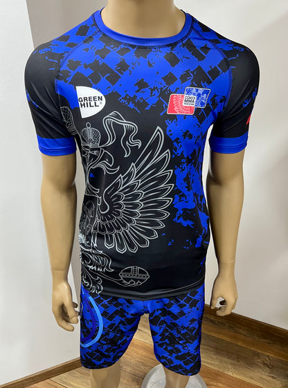 "GREEN HILL"UFC MMA Team •RUSSIA• Set (T-Shirt+Shorts) Schwarz/Blau
