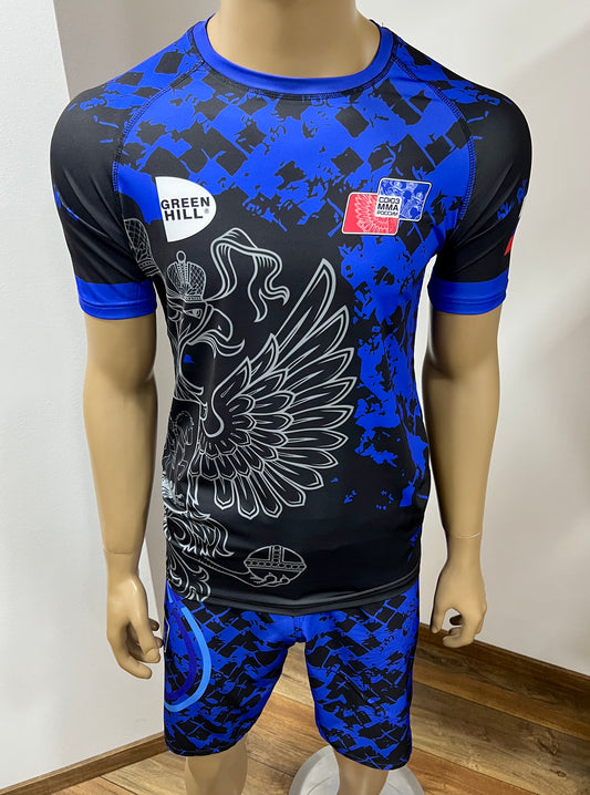 "GREEN HILL"UFC MMA Team •RUSSIA• Set (T-Shirt+Shorts) Schwarz/Blau