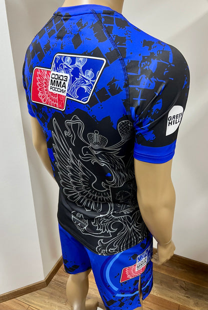 "GREEN HILL"UFC MMA Team •RUSSIA• Set (T-Shirt+Shorts) Schwarz/Blau