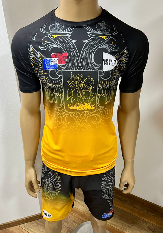 "GREEN HILL"UFC MMA Team •RUSSIA• Set (T-Shirt+Shorts) Schwarz/Gold