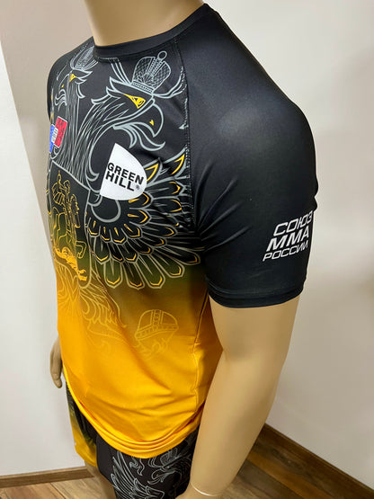 "GREEN HILL"UFC MMA Team •RUSSIA• Set (T-Shirt+Shorts) Schwarz/Gold