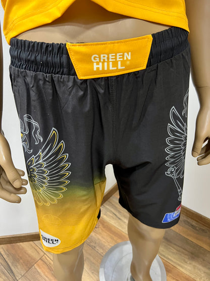 "GREEN HILL"UFC MMA Team •RUSSIA• Set (T-Shirt+Shorts) Schwarz/Gold