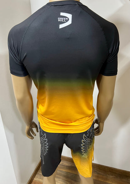 "GREEN HILL"UFC MMA Team •RUSSIA• Set (T-Shirt+Shorts) Schwarz/Gold