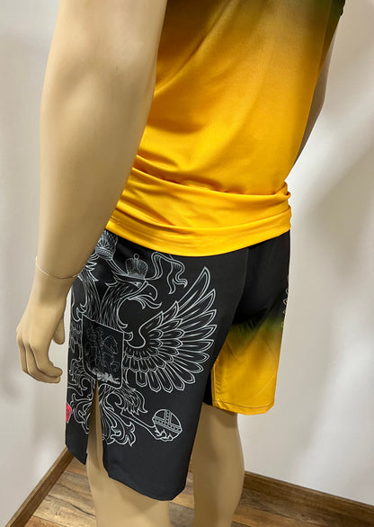 "GREEN HILL"UFC MMA Team •RUSSIA• Set (T-Shirt+Shorts) Schwarz/Gold