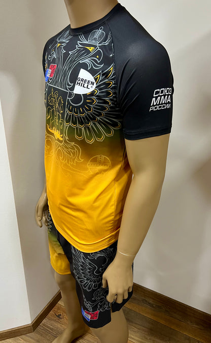 "GREEN HILL"UFC MMA Team •RUSSIA• Set (T-Shirt+Shorts) Schwarz/Gold