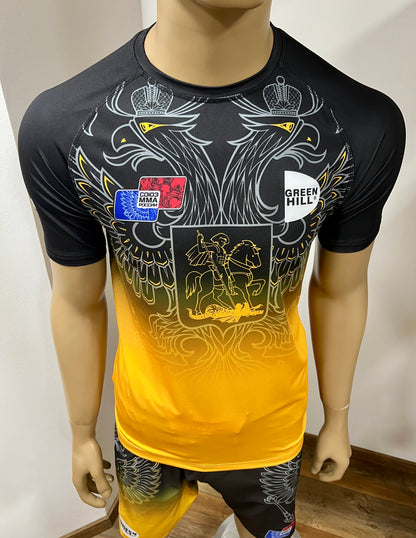 "GREEN HILL"UFC MMA Team •RUSSIA• Set (T-Shirt+Shorts) Schwarz/Gold