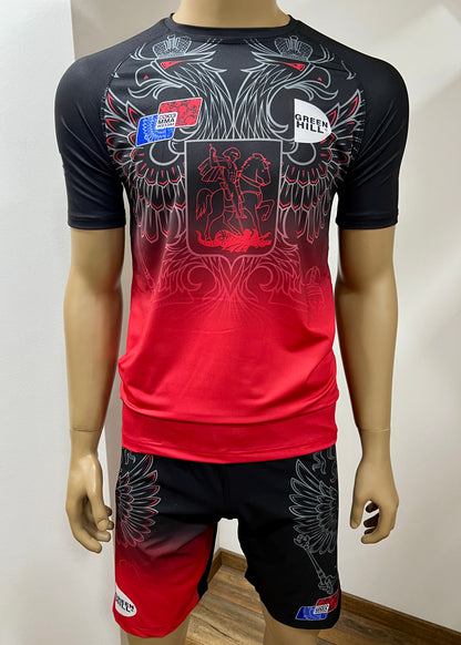 "GREEN HILL"UFC MMA Team •RUSSIA• Set (T-Shirt+Shorts) Schwarz/Rot