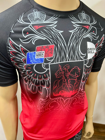 "GREEN HILL"UFC MMA Team •RUSSIA• Set (T-Shirt+Shorts) Schwarz/Rot
