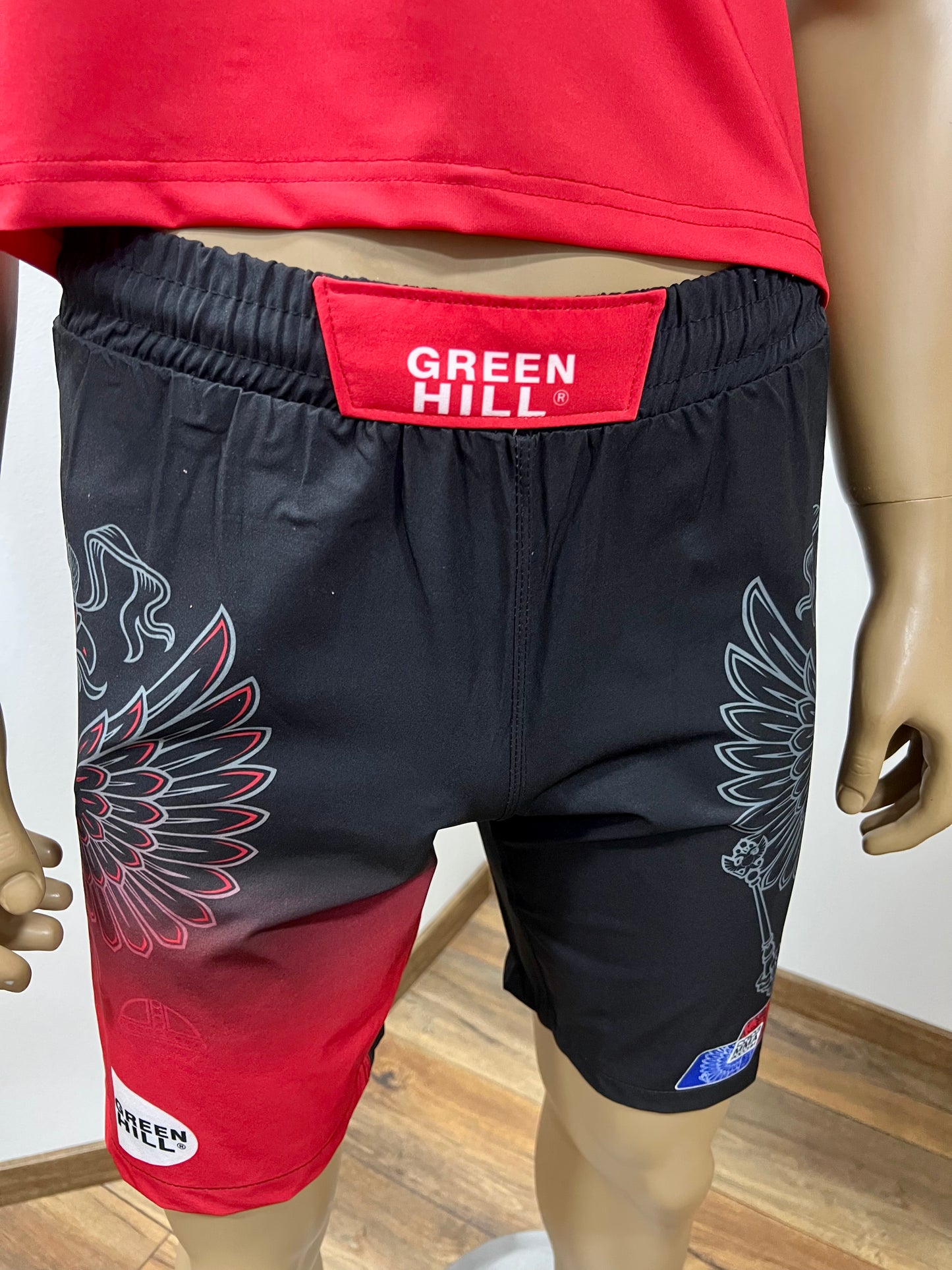 "GREEN HILL"UFC MMA Team •RUSSIA• Set (T-Shirt+Shorts) Schwarz/Rot