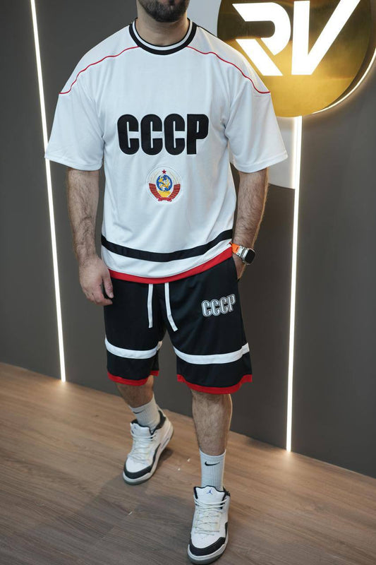CCCP-UDSSR Set (T-Shirt & Short) "oversize" Weiß/Schwarz
