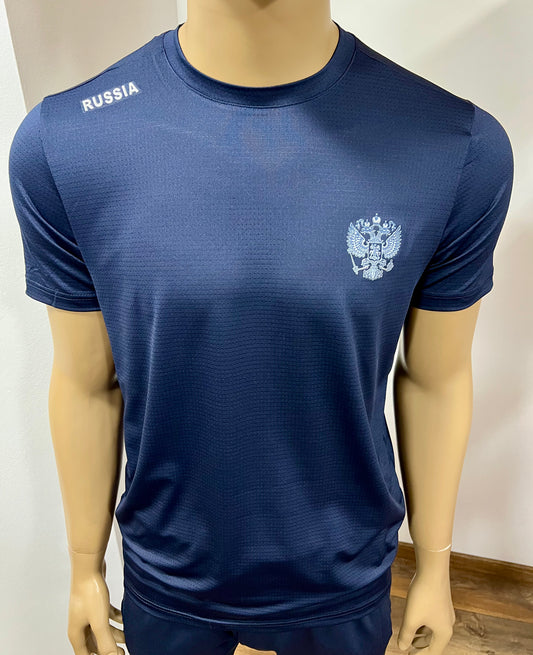 3D "RUSSIA" Wappen T-Shirt Dunkel-Blau